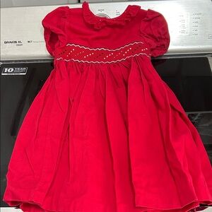 Girls 4t 100% cotton corduroy smocked dress valentines Christmas collar formal